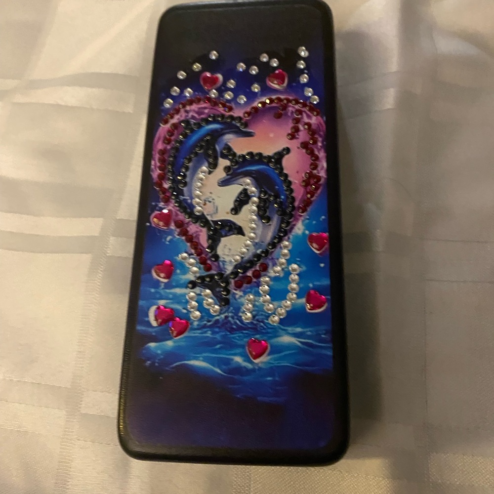 Handmade Diamond Painted Rhinestone Dolphin Glasses Case Bling